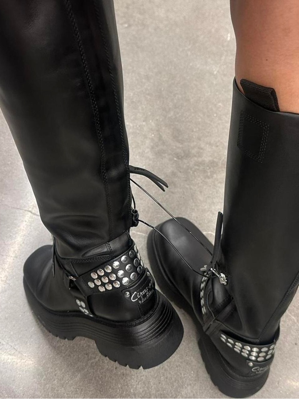 Circus by Sam Edelman Black Studded Knee-High Lug Boots - Picture 7 of 11